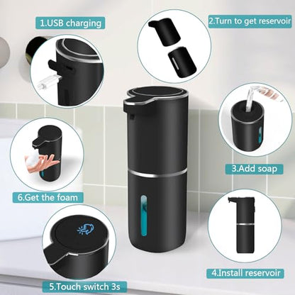 Automatic Soap Dispenser – Touchless Foaming Soap Dispenser 400ml USB Rechargeable Dispenser Electric Wall Mounted 4levels Adjustable Foam Dispenser Pump for Bathroom Kitchen Dish Soap(Black) - color: Black, style: Foam