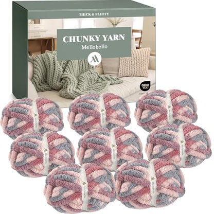 Jumbo Chunky Yarn for Hand Knitting - Super Thick Chenille Chunky Yarn for Crocheting - Extra Soft Bulky Fluffy Blanket Big Yarns 8 Jumbo Pack (27yds,8 oz Each Skein) - color: Blush Petal