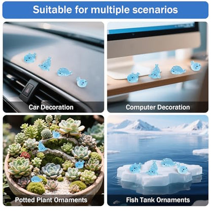 32Pcs Glow in Dark Mini Resin Seal Figurines - 4 Styles Luminous Sea Animals for Terrarium Decor, Fairy Garden, Aquarium, Small Resin Animals with Storage Box