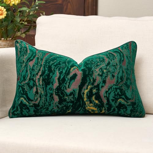 12x20 Pillow Cover, Emerald Velvet Lumbar Pillow Cover for Modern Decor | Neutral Patterned Decorative Accent for Couch Sofa Living Room Bedroom, Rectange Jacquard Cushion Cover with Luxury & Visual - color: Emerald Green, size: 20" x 12" (Pack of 1)