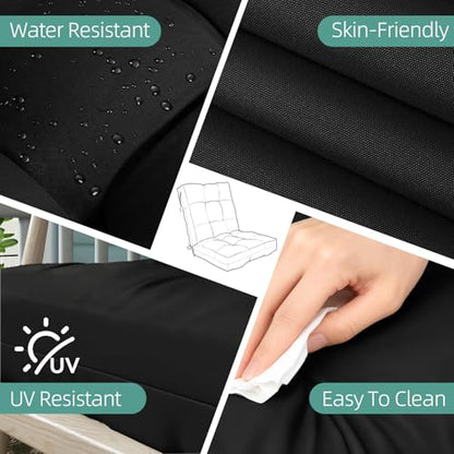 Outdoor Chair Cushions 42x21x4 Inch Set of 2, Black | Patio Cushions for Dining Rocking Chairs, High Back Soft Seat Pad with Ties, Waterproof Fade Resistant, Indoor Outside Use - color: Black
