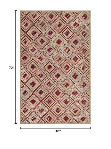 SAFAVIEH Cape Cod Collection Accent Rug - 4' x 6', Natural & Red, Handmade Flat Weave Diamond Braided Jute & Denim, Ideal for High Traffic Areas in Entryway, Living Room, Bedroom (CAP354B) - color: Natural/Red, size: 4' x 6' (Rectangular)