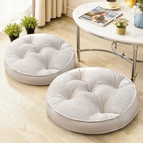1 MIDDLE ONE Floor Pillow Set of 2, Memory Foam Meditation Cushion, Floor Cushions for Adults Sitting, Large Round Seat Cushions for Yoga, Living Room, 20x20 Inch (Round | Off-White) - color: Round | Off-white, size: 20x20 Inch(Pack of 2)