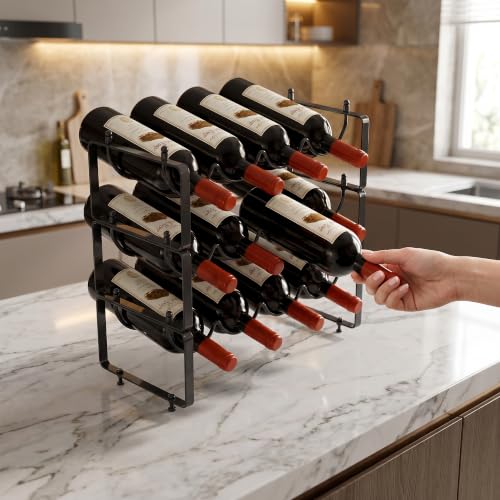 TONLEA Stackable Water Bottle Organizer Holder, Wine Rack,3-Tier 12 Bottles Wine Storage Cabinet Shelf, Wine Racks Countertop for Pantry,Kitchen