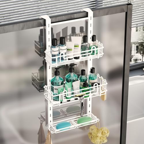 HapiRm 3 Tier Over the Door Shower Caddy, Hanging Shower Caddy with 16 Hooks and 2 Soap Holders, No Drilling Adjustable Hanging Bathroom Organizer - White - color: White, size: 3-tier