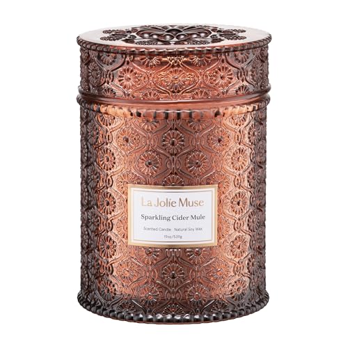 LA JOLIE MUSE Sparkling Cider Mule Scented Candles for Home,19oz Soy Wax | Fall Candle, Large Jar Luxury Candle, Natural Clean Non Toxic, Gifts for Christmas Winter Holiday, Wood Wick, Apple, Cinnamon - color: Sparkling Cider Mule, size: 19 oz