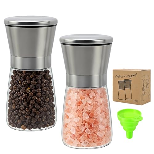 R DRURLCD Short Silver Premium Stainless Steel Salt and Pepper Grinder Set of 2，Adjustable Ceramic Mill - Manual Grinder for Salt, Pepper [No Spices Included] - color: Silver, size: 2PK