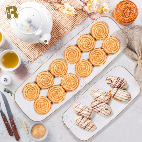 R-kay 4 Pack Clear Plastic Serving Trays - 10 by 5.5 in Heavy Duty Rectangular Platters for Party, Food, and Desserts - color: Clear And Gold, size: 10 Inch