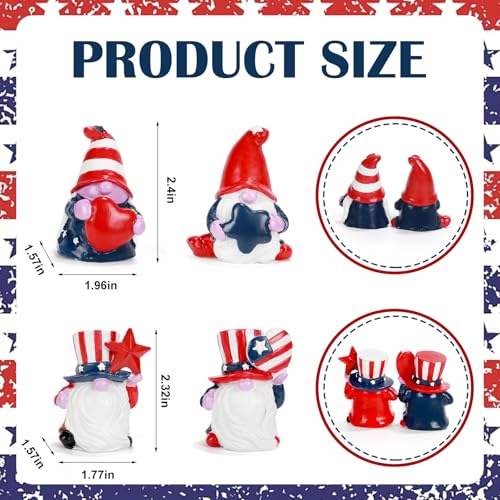 4th of July Decorations Patriotic Gnome Figurines, 4 Pcs Small Resin Gnome Statues, Red White and Blue Memorial Day Decor for Home Outdoor Garden Tiered Tray Shelf Mantel Tabletop Centerpieces