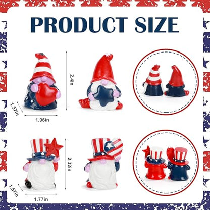4th of July Decorations Patriotic Gnome Figurines, 4 Pcs Small Resin Gnome Statues, Red White and Blue Memorial Day Decor for Home Outdoor Garden Tiered Tray Shelf Mantel Tabletop Centerpieces