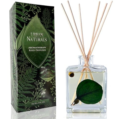 Reed Diffuser Set, Sandalwood & Eucalyptus - Bathroom Décor | Made with Essential Oils & Real Botanicals, Sleek Rectangular Refillable Glass Bottle, Made in the USA - color: Sandalwood & Eucalyptus
