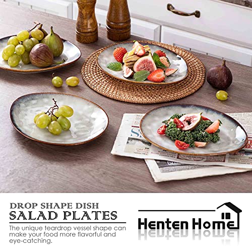 Henten Home Ceramic Appetizer Plate Set, 6.75 Inch Dessert Plates, Reactive Glaze Serving Plates for Snack, Sushi, Set of 4, Microwave & Dishwasher Safe (White) - color: White, size: 6.75 inch