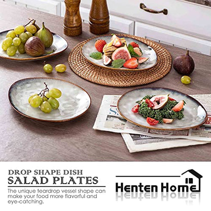 Henten Home Ceramic Appetizer Plate Set, 6.75 Inch Dessert Plates, Reactive Glaze Serving Plates for Snack, Sushi, Set of 4, Microwave & Dishwasher Safe (White) - color: White, size: 6.75 inch