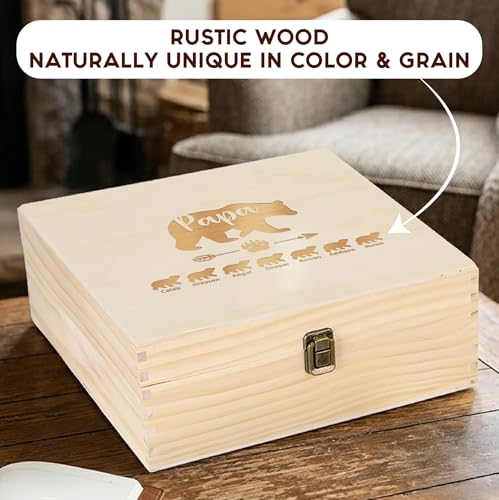 Personalized Wooden Memory Box for Dad – Custom Engraved Papa Bear Keepsake Box with Names, Father’s Day Gift for Gradpa Daddy, Photo Storage & Memory Chest - style: 17. Papa Bear Designs