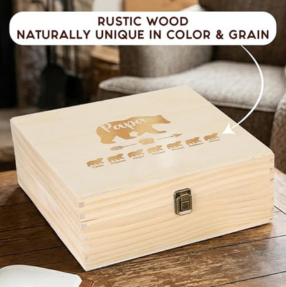 Personalized Wooden Memory Box for Dad – Custom Engraved Papa Bear Keepsake Box with Names, Father’s Day Gift for Gradpa Daddy, Photo Storage & Memory Chest - style: 17. Papa Bear Designs