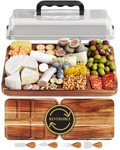 Acacia Charcuterie Board with Lid, Travel Portable Charcuterie Cheese Board, Serving Tray House Warming Gift New Home, Gifts for Women - color: Acacia