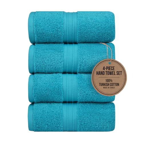 Hand Towels Set of 4 - Extra Soft &%100 Cotton, Large (16"x 28") Decorative, Luxury, Plush - Versatile, Perfect as Hotel Quality Towel, Soft Face Towels, Large Hand Towels - Turqoise - color: Turqoise