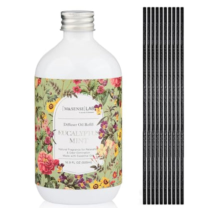 M&SENSE Reed Diffuser Set, Eucalyptus & Mint, 17oz Natural Essential Oil | Non-Toxic Organic, Long-Lasting Fragrance, Ideal for Living Room, Home Gym, Gifts for Women - color: Eucalyptus Mint
