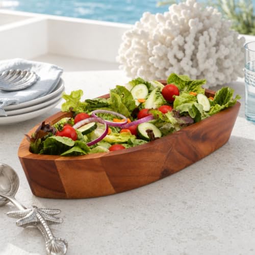 Arthur Court Boat Shape Acacia Wood Serving Bowl - Large Salad Bowl for Fruits and Snacks - 3" H x 9" W x 16" L - size: 3 inches Tall x 9 Wide 16 Long
