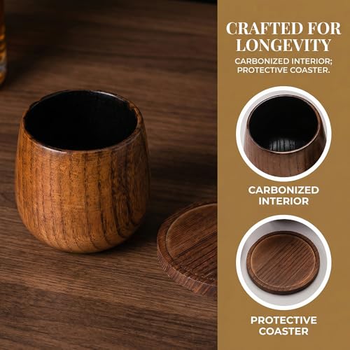 Charred Wooden SignatureHour Whiskey Glasses Wooden Set with Premium Whiskey Stones – Perfect Birthday, Anniversary, Bachelor for Men