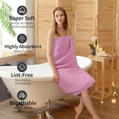 MICROFI New Microfiber Waffle Bath Towels, 2 Pieces, Oversized, Soft, Absorbent, Fast Drying, Lint Free 430 GSM (30''x60''/76cm x 152cm) - color: Pink
