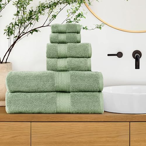 HILLFAIR Premium 600 GSM 6 Piece Towel Set- 2 Bath Towels, 2 Hand Towels & 2 Washcloths, Machine Washable, Hotel Quality, Super Soft & Highly Absorbent Cotton Towel: Sage - color: Sage, size: 6 Piece Towel Set