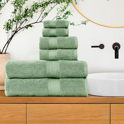 HILLFAIR Premium 600 GSM 6 Piece Towel Set- 2 Bath Towels, 2 Hand Towels & 2 Washcloths, Machine Washable, Hotel Quality, Super Soft & Highly Absorbent Cotton Towel: Sage - color: Sage, size: 6 Piece Towel Set