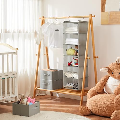 MAX Houser 6 Tier Shelf Hanging Closet Organizer, Closet Hanging Shelf with 2 Sturdy Hooks for Storage,2 Pack, Foldable (Light Grey) | Dorm Room Essentials with 2 sturdy hooks, foldable lightweight fabric closet storage, space-saving design for Bedroom -