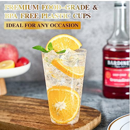 FOCUSLINE 100 Pack 16 oz Clear Plastic Cups, Disposable Cups Large Reusable Plastic Tumblers, Heavy-duty Clear Hard Cups 16 Ounce for Wedding Party, Thanksgiving, Halloween, Christmas - color: 16 oz Clear