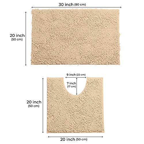 LuxUrux Bathroom Rugs Sets 2 Piece: Quick Dry, Soft Plush Anti-Slip, Super Absorbent. Includes Rectangular (31x20 inches) & U-Shaped Toilet Mat (20x20 inches) | Birch - color: Birch, size: 2 Piece Set