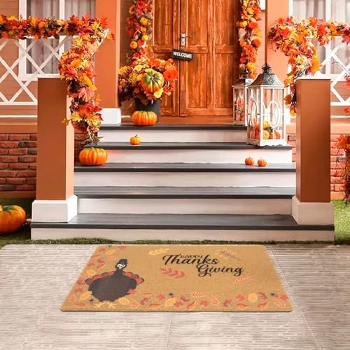 FGSS Happy-Thanksgiving-Fall Welcome-Door-Mats Holiday-Doormats 17X29 Inch - color: Turkey Fall Leaves