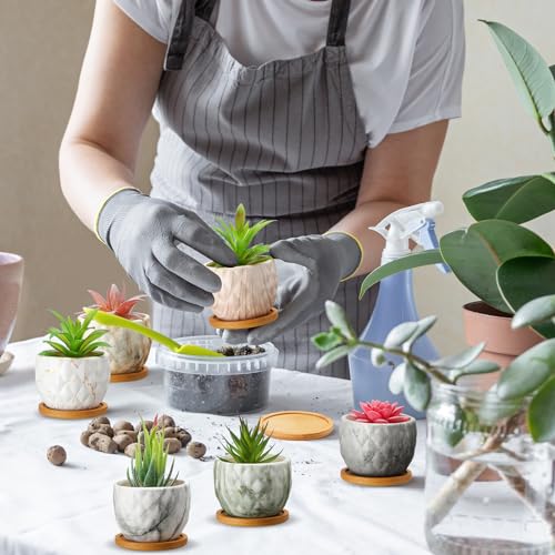 Marbling Ceramic Flower Pot 3.35 Inch Succulent Small Plant Cactus Herbs Planter Ceramic Pot with Drainage Hole Matte Round Container(6 Pcs,Elegance Style) - style: Elegance Style