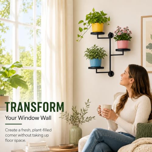 Window Plant Shelf, Wall Mounted Rotating Plant Holder Indoor | 3-Tier Metal Window Plant Shelves, Swivel Wall Plant Holder for Flowers, Herbs, Succulents and Houseplants
