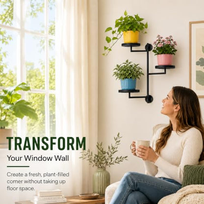 Window Plant Shelf, Wall Mounted Rotating Plant Holder Indoor | 3-Tier Metal Window Plant Shelves, Swivel Wall Plant Holder for Flowers, Herbs, Succulents and Houseplants