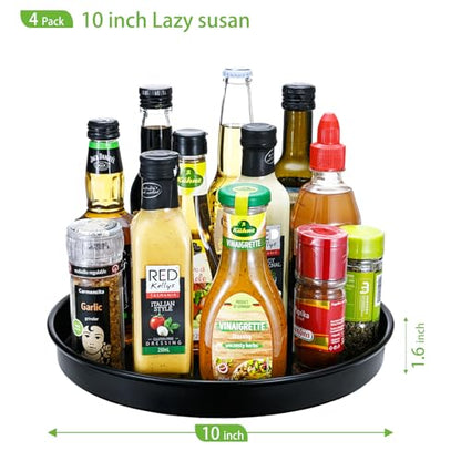 Amolliar Lazy Susan Organizer, Non-Skid Metal Rotating Turntable for Cabinet, Kitchen, Fridge, Pantry Storage, Spice Rack Condiment, Tray for Household Purpose, Under Sink Organizer, 10" 4 Pack Black - size: Black 10'' 4Pack
