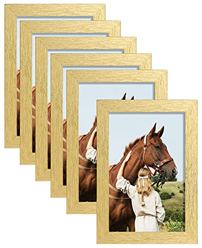 ELSKER&HOME 4x6 Picture Frame Gold Set of 6 Glass | Multi Photo Frames Collage with HD Real Glass for Table Top or Wall Mount Display - color: Gold 6P, size: 4x6
