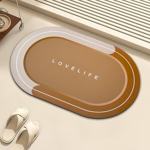 Rubber Bath mats Quick-Drying Non-Slip Bathroom mat Super Absorbent Bath mat Instant Dry Bath mat, Bathroom Rug in Front of The Kitchen Sink, Shower Room, Bathtub, Oval(Brown+16.9x26.7in) - color: Brown, size: 16.9x26.7in