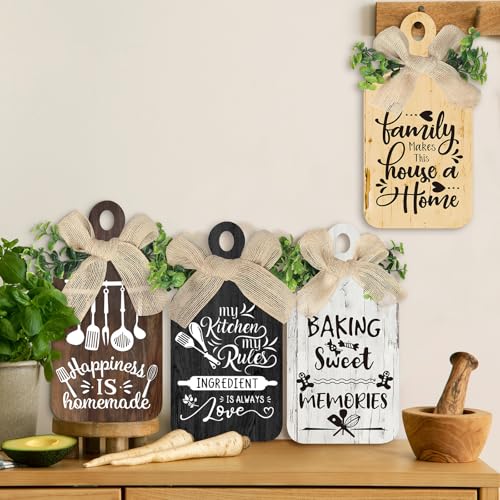 Arquiel 4Pcs Wooden Wall Art Decor Farmhouse Kitchen Rules Wood Hangings Rustic Decor (5.5 x 11 Inches)