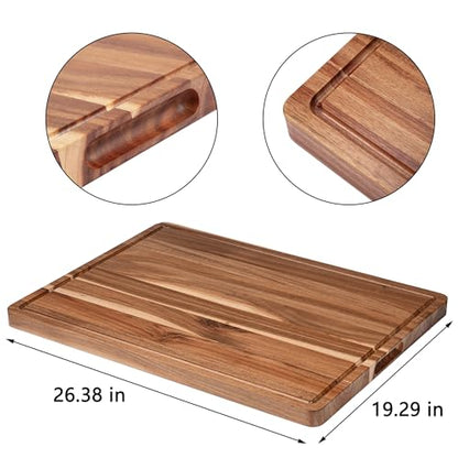 PioneerWorks 26.38*19.29*2.13 Cutting Boards, Large Acacia Wood Cutting Boards for Kitchen, Reversible Chopping Board with Deep Groove, Butcher Block Wooden Cutting Board for Meat and Veggies or Fruit