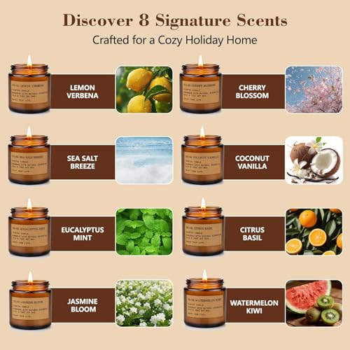 8 Pack Scented Candles for Home,Long Lasting Soy Wax Candle Gift Set | Aromatherapy Candle Gifts for Womens Birthday Anniversary Present - color: Spring & Summer Set