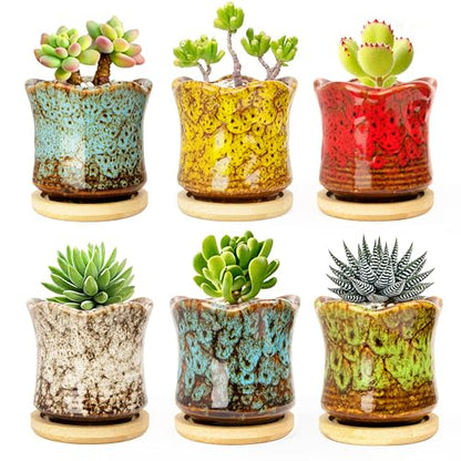 Succulent Pots with Drainage Tray, Cute Ceramic Pots for Plants Set of 6 - color: 2.8"colorful - 6pcs