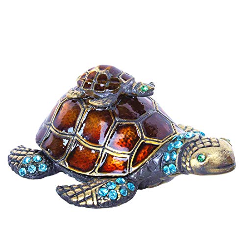 YU FENG 2.7 Inch Mother and Baby Turtle Figurines Jewelry Trinket Boxes | Hand-Painted Enamel Figurine, Sparkling Crystal Shell, Jewelry Keepsake Box, Decorative Animal Collectible Gift - color: brown