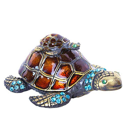 YU FENG 2.7 Inch Mother and Baby Turtle Figurines Jewelry Trinket Boxes | Hand-Painted Enamel Figurine, Sparkling Crystal Shell, Jewelry Keepsake Box, Decorative Animal Collectible Gift - color: brown