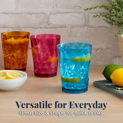 US Acrylic Optix Plastic Reusable Drinking Glasses (Set of 8) 14oz Rocks Cups in Jewel Tone Colors | BPA-Free Tumblers, Made in USA | Top-Rack Dishwasher Safe - size: 14 Ounces