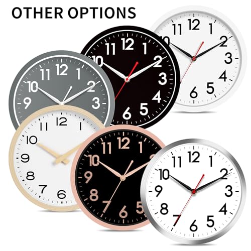 AKCISOT 10 Inch Wall Clock, Silent Battery Operated Analog Clock, Black | Classroom | Kitchen | Office | Easy to Read Numbers | Garage - color: A_black, size: 10 Inch