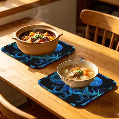 Octopus Ocean Nautical Oven Mitts and Pot Holders Sets of 4, Heat Resistant Silicone Oven Mitts Gloves Non-Slip Kitchen Mittens Potholders for Cooking Baking Grilling BBQ - color: Octopus Ocean Nautical