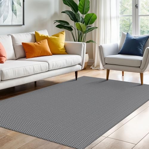 KOZYFLY 4x6 Washable Area Rug, Non Slip Woven Living Room Rug, Grey | Braided cotton rug with rubber backing for living rooms, bedrooms, dining rooms, entryways and high-traffic indoor spaces - color: Charcoal Grey/Dark Grey, size: 4' x 6' (Rectangular)