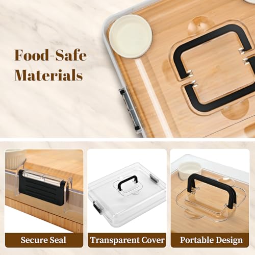 Large Bamboo Charcuterie Board Set with Lid, Drawers, Black | Includes serving utensils and a fruit tray for easy entertaining; ideal for housewarmings, weddings and bridal showers. - color: Black
