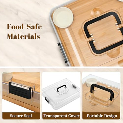 Large Bamboo Charcuterie Board Set with Lid, Drawers, Black | Includes serving utensils and a fruit tray for easy entertaining; ideal for housewarmings, weddings and bridal showers. - color: Black