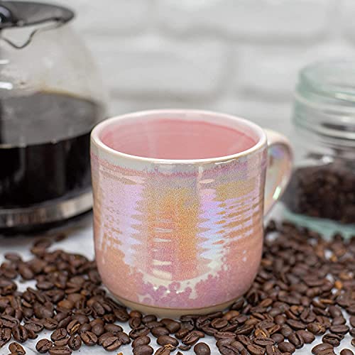 Elanze Designs Glossy Reactive Glaze Large 17 Fluid Ounce Everyday Kitchen Food Grade Ceramic Stoneware Coffee Mug Cup with Comfort Curved Handles, Set of 4, Rose Pink - color: Rose Pink